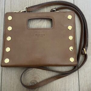 Hammitt Los Angeles Leather Crossbody Wallet Bag With Gold Rivets. Brown.